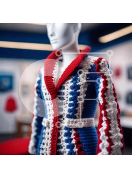 Σετ των 2 Intra Συλλεκτικό Ξύλινο Παζλ Plywood  4mm - Κροσέ Κόκκινο, Λευκό και Μπλε μπουφάν που εμφανίζεται στο μανεκέν Σε Ξύλινο Κουτί - Διαστάσεις: 10x10 cm – 25 κομμάτια