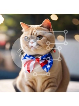 Intra Συλλεκτικό Ξύλινο Παζλ Plywood  4mm - Περίεργη γάτα με παπιγιόν με αμερικανική σημαία Σε Ξύλινο Κουτί - Διαστάσεις: 10x10 cm – 25 κομμάτια