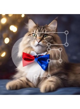 Intra Συλλεκτικό Ξύλινο Παζλ Plywood  4mm - Κομψή μακρυμάλλη γάτα με μπλε και κόκκινο παπιγιόν Σε Ξύλινο Κουτί - Διαστάσεις: 10x10 cm – 25 κομμάτια