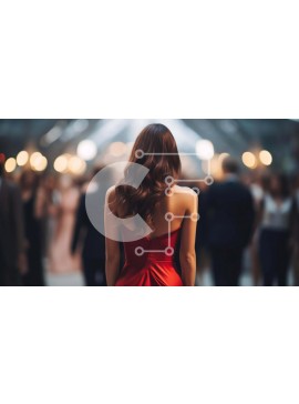 Intra Συλλεκτικό Ξύλινο Παζλ Plywood  4mm - Γυναίκα με κόκκινο φόρεμα που στέκεται μπροστά στο πλήθος Σε Ξύλινο Κουτί - Διαστάσεις Puzzle: 10x10 cm – 25 κομμάτια