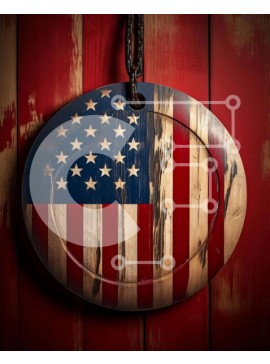 Intra Συλλεκτικό Ξύλινο Παζλ Plywood  4mm - Πιάτο αμερικανικής σημαίας στον κόκκινο ξύλινο τοίχο Σε Ξύλινο Κουτί - Διαστάσεις Puzzle: 10x10 cm – 25 κομμάτια