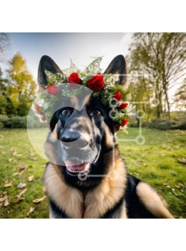 Intra Συλλεκτικό Ξύλινο Παζλ Plywood  4mm - Στολισμένος γερμανικός ποιμενικός σκύλος που απολαμβάνει την ύπαιθρο Σε Ξύλινο Κουτί - Διαστάσεις: 10x10 cm – 25 κομμάτια