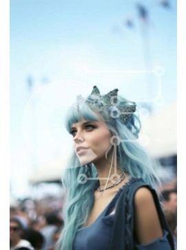 Intra Συλλεκτικό Ξύλινο Παζλ Plywood  4mm - Νεαρή γυναίκα με μπλε μαλλιά και στέμμα Σε Ξύλινο Κουτί - Διαστάσεις Puzzle: 10x10 cm – 25 κομμάτια