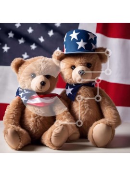 Intra Συλλεκτικό Ξύλινο Παζλ Plywood  4mm - Αρκουδάκια με καπέλα αμερικανικής σημαίας Σε Ξύλινο Κουτί - Διαστάσεις Puzzle: 10x10 cm – 25 κομμάτια