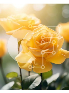 Σετ των 2 Intra Συλλεκτικό Ξύλινο Παζλ Plywood  4mm - Κοντινό πλάνο ανθισμένα κίτρινα τριαντάφυλλα με σταγονίδια νερού Σε Ξύλινο Κουτί - Διαστάσεις: 10x10 cm – 25 κομμάτια