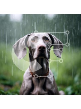 Intra Συλλεκτικό Ξύλινο Παζλ Plywood  4mm - Γκρίζο σκυλί Weimaraner που κάθεται στη βροχή Σε Ξύλινο Κουτί - Διαστάσεις: 10x10 cm – 25 κομμάτια