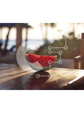 Σετ των 2 Intra Συλλεκτικό Ξύλινο Παζλ Plywood  4mm - Φέτα καρπούζι σε ξύλινο τραπέζι δίπλα στην παραλία Σε Ξύλινο Κουτί - Διαστάσεις: 10x10 cm – 25 κομμάτια