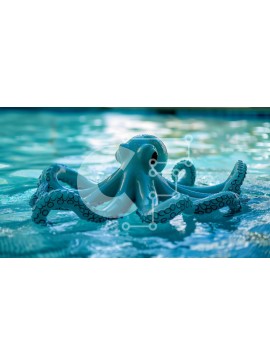 Intra Συλλεκτικό Ξύλινο Παζλ Plywood  4mm - Μπλε χταπόδι παιχνίδι στην πισίνα με κολυμβητές Σε Ξύλινο Κουτί - Διαστάσεις: 10x10 cm – 25 κομμάτια