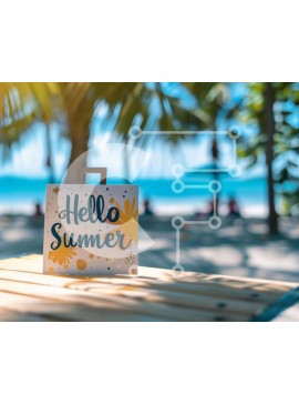 Intra Συλλεκτικό Ξύλινο Παζλ Plywood  4mm - Παραλία σκηνή με φοίνικες και το σημάδι «Γεια σου καλοκαίρι». Σε Ξύλινο Κουτί - Διαστάσεις Puzzle: 10x10 cm – 25 κομμάτια