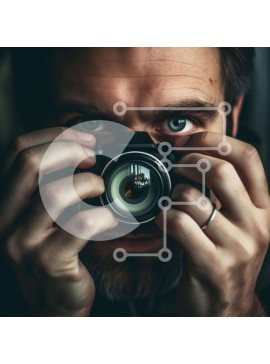 Intra Συλλεκτικό Ξύλινο Παζλ Plywood  4mm - Άνθρωπος που κρατά κάμερα και δαχτυλίδια Σε Ξύλινο Κουτί - Διαστάσεις Puzzle: 10x10 cm – 25 κομμάτια