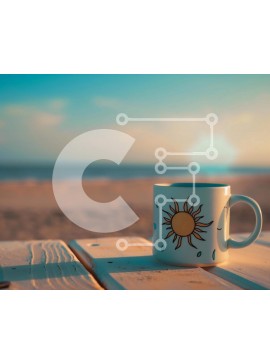 Intra Συλλεκτικό Ξύλινο Παζλ Plywood  4mm - Λευκή κούπα καφέ σε ξύλινο τραπέζι παραλίας Σε Ξύλινο Κουτί - Διαστάσεις: 10x10 cm – 25 κομμάτια