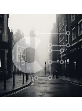 Intra Συλλεκτικό Ξύλινο Παζλ Plywood  4mm - Σκοτεινή και ομιχλώδης οδός της πόλης με τον Πύργο του Ρολογιού Σε Ξύλινο Κουτί - Διαστάσεις Puzzle: 10x10 cm – 25 κομμάτια