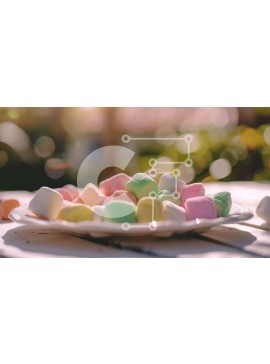 Σετ των 2 Intra Συλλεκτικό Ξύλινο Παζλ Plywood  4mm - Πολύχρωμα Marshmallows και καραμέλα σε ένα άσπρο πιάτο Σε Ξύλινο Κουτί - Διαστάσεις: 10x10 cm – 25 κομμάτια