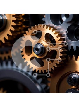 Intra Συλλεκτικό Ξύλινο Παζλ Plywood  4mm - Κοντινή όψη μεταλλικών γραναζιών, βιδών και μπουλονιών Σε Ξύλινο Κουτί - Διαστάσεις Puzzle: 10x10 cm – 25 κομμάτια