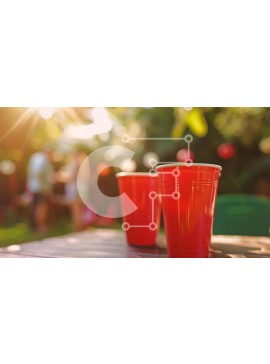 Intra Συλλεκτικό Ξύλινο Παζλ Plywood  4mm - Υπαίθρια συγκέντρωση με κόκκινα κύπελλα και κόσμο Σε Ξύλινο Κουτί - Διαστάσεις Puzzle: 10x10 cm – 25 κομμάτια