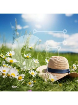 Intra Συλλεκτικό Ξύλινο Παζλ Plywood  4mm - Ψάθινο καπέλο σε γρασίδι με μαργαρίτες, ηλίανθους και ασφόδελους Σε Ξύλινο Κουτί - Διαστάσεις: 10x10 cm – 25 κομμάτια