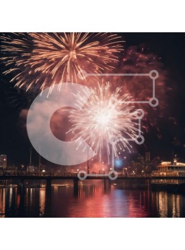 Intra Συλλεκτικό Ξύλινο Παζλ Plywood  4mm - Πολύχρωμη επίδειξη πυροτεχνημάτων πάνω από το νερό Σε Ξύλινο Κουτί - Διαστάσεις Puzzle: 10x10 cm – 25 κομμάτια