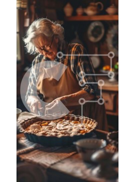 Intra Συλλεκτικό Ξύλινο Παζλ Plywood  4mm - Ηλικιωμένη γυναίκα που φτιάχνει πίτα στην vintage κουζίνα Σε Ξύλινο Κουτί - Διαστάσεις: 10x10 cm – 25 κομμάτια
