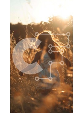 Σετ των 2 Intra Συλλεκτικό Ξύλινο Παζλ Plywood  4mm - Νεαρό κορίτσι που τρέχει μέσα από ψηλά χόρτα στο ηλιοβασίλεμα Σε Ξύλινο Κουτί - Διαστάσεις: 10x10 cm – 25 κομμάτια