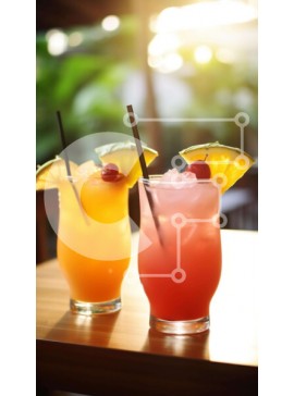 Intra Συλλεκτικό Ξύλινο Παζλ Plywood  4mm - Πολύχρωμα κοκτέιλ με φέτες ανανά και πορτοκαλιού Σε Ξύλινο Κουτί - Διαστάσεις: 10x10 cm – 25 κομμάτια