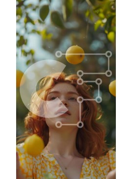 Σετ των 2 Intra Συλλεκτικό Ξύλινο Παζλ Plywood  4mm - Γυναίκα με κόκκινα μαλλιά που ισορροπούν τα λεμόνια στο Orange Tree Grove Σε Ξύλινο Κουτί - Διαστάσεις: 10x10 cm – 25 κομμάτια