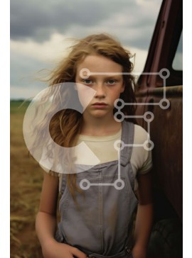 Intra Συλλεκτικό Ξύλινο Παζλ Plywood  4mm - Νεαρό κορίτσι και παλιό φορτηγό στο πεδίο Σε Ξύλινο Κουτί - Διαστάσεις Puzzle: 10x10 cm – 25 κομμάτια