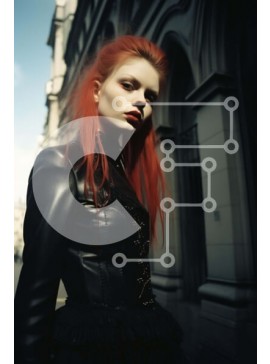 Intra Συλλεκτικό Ξύλινο Παζλ Plywood  4mm - Νεαρή γυναίκα με κόκκινα μαλλιά και μαύρα δερμάτινα ρούχα Σε Ξύλινο Κουτί - Διαστάσεις Puzzle: 10x10 cm – 25 κομμάτια