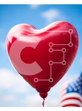 Intra Συλλεκτικό Ξύλινο Παζλ Plywood  4mm - Κόκκινο μπαλόνι σε σχήμα καρδιάς με αμερικανική σημαία Σε Ξύλινο Κουτί - Διαστάσεις Puzzle: 10x10 cm – 25 κομμάτια