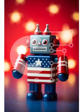 Intra Συλλεκτικό Ξύλινο Παζλ Plywood  4mm - Παιχνίδι ρομπότ σε σχήμα αμερικανικής σημαίας για πατριωτικές γιορτές Σε Ξύλινο Κουτί - Διαστάσεις Puzzle: 10x10 cm – 25 κομμάτια