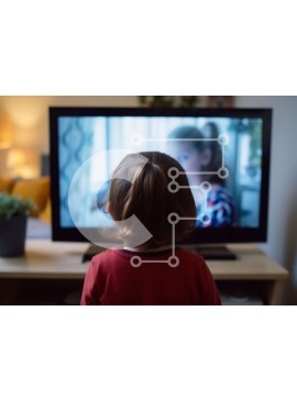 Intra Συλλεκτικό Ξύλινο Παζλ Plywood  4mm - Νεαρό κορίτσι που παρακολουθεί ταινία κινουμένων σχεδίων Σε Ξύλινο Κουτί - Διαστάσεις Puzzle: 10x10 cm – 25 κομμάτια