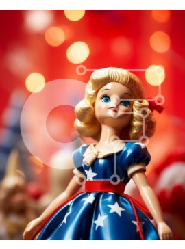 Intra Συλλεκτικό Ξύλινο Παζλ Plywood  4mm - Κούκλα Barbie σε κόκκινο, λευκό και μπλε χρώμα με πολύχρωμες διακοσμήσεις Σε Ξύλινο Κουτί - Διαστάσεις Puzzle: 10x10 cm – 25 κομμάτια