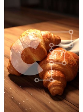 Σετ των 2 Intra Συλλεκτικό Ξύλινο Παζλ Plywood  4mm - Στοιβαγμένα κρουασάν σε ξύλινο τραπέζι Σε Ξύλινο Κουτί - Διαστάσεις: 10x10 cm – 25 κομμάτια