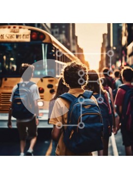 Intra Συλλεκτικό Ξύλινο Παζλ Plywood  4mm - Μαθητές που περπατούν κοντά στο σχολικό λεωφορείο Σε Ξύλινο Κουτί - Διαστάσεις Puzzle: 10x10 cm – 25 κομμάτια