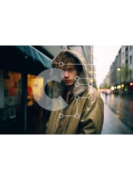 Intra Συλλεκτικό Ξύλινο Παζλ Plywood  4mm - Νεαρός άνδρας στην αστική περιοχή με οχήματα Σε Ξύλινο Κουτί - Διαστάσεις Puzzle: 10x10 cm – 25 κομμάτια