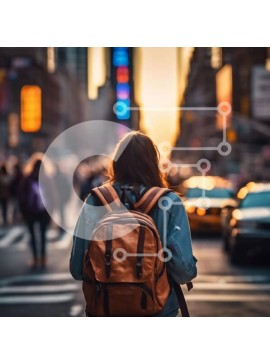 Intra Συλλεκτικό Ξύλινο Παζλ Plywood  4mm - Γυναίκα που διασχίζει την οδό της πόλης με το σακίδιο πλάτης Σε Ξύλινο Κουτί - Διαστάσεις Puzzle: 10x10 cm – 25 κομμάτια