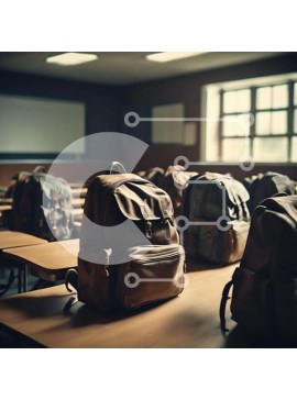 Intra Συλλεκτικό Ξύλινο Παζλ Plywood  4mm - Τάξη με σακίδια και φορητούς υπολογιστές Σε Ξύλινο Κουτί - Διαστάσεις Puzzle: 10x10 cm – 25 κομμάτια