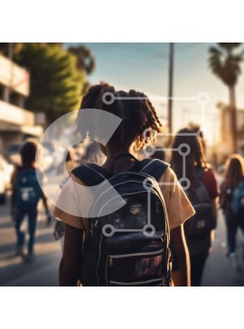 Intra Συλλεκτικό Ξύλινο Παζλ Plywood  4mm - Μαθητές που περπατούν από ή προς το σχολείο με σακίδια Σε Ξύλινο Κουτί - Διαστάσεις Puzzle: 10x10 cm – 25 κομμάτια