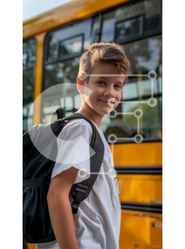 Intra Συλλεκτικό Ξύλινο Παζλ Plywood  4mm - Σκηνή νεαρού αγοριού και σχολικού λεωφορείου Σε Ξύλινο Κουτί - Διαστάσεις Puzzle: 10x10 cm – 25 κομμάτια