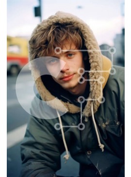 Intra Συλλεκτικό Ξύλινο Παζλ Plywood  4mm - Νεαρός άνδρας που κάθεται στο δρόμο με το σακάκι με κουκούλα Σε Ξύλινο Κουτί - Διαστάσεις Puzzle: 10x10 cm – 25 κομμάτια