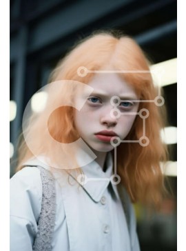 Intra Συλλεκτικό Ξύλινο Παζλ Plywood  4mm - Νεαρή γυναίκα με πορτοκαλί μαλλιά μπροστά από την ανοιχτή πόρτα Σε Ξύλινο Κουτί - Διαστάσεις Puzzle: 10x10 cm – 25 κομμάτια