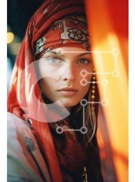 Intra Συλλεκτικό Ξύλινο Παζλ Plywood  4mm - Γυναίκα με πορτοκαλί κασκόλ κοιτάζοντας την κάμερα Σε Ξύλινο Κουτί - Διαστάσεις Puzzle: 10x10 cm – 25 κομμάτια