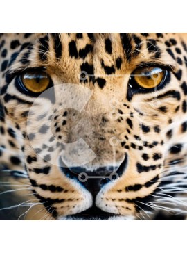 Intra Συλλεκτικό Ξύλινο Παζλ Plywood  4mm - Κοντινό πλάνο του προσώπου της λεοπάρδαλης με τα κίτρινα μάτια Σε Ξύλινο Κουτί - Διαστάσεις: 10x10 cm – 25 κομμάτια