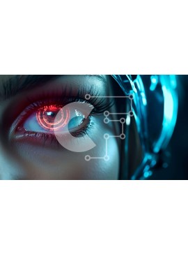 Intra Συλλεκτικό Ξύλινο Παζλ Plywood  4mm - Φουτουριστικό γυναικείο μάτι που λάμπει στο κόκκινο φως Σε Ξύλινο Κουτί - Διαστάσεις Puzzle: 10x10 cm – 25 κομμάτια