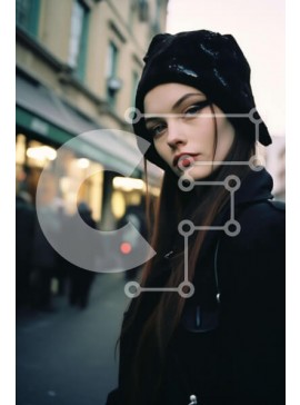 Intra Συλλεκτικό Ξύλινο Παζλ Plywood  4mm - Νεαρή γυναίκα με μαύρη ενδυμασία στην Urban Street Σε Ξύλινο Κουτί - Διαστάσεις Puzzle: 10x10 cm – 25 κομμάτια