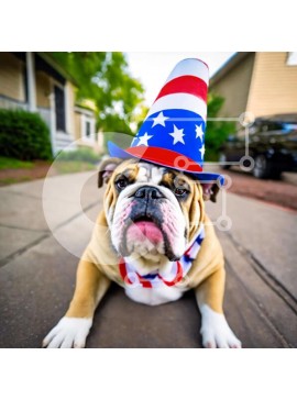Intra Συλλεκτικό Ξύλινο Παζλ Plywood  4mm - Μπουλντόγκ που γιορτάζει την 4η Ιουλίου με καπέλο αμερικανικής σημαίας Σε Ξύλινο Κουτί - Διαστάσεις: 10x10 cm – 25 κομμάτια