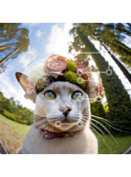 Intra Συλλεκτικό Ξύλινο Παζλ Plywood  4mm - Λευκή γάτα με διακοσμητικό στέμμα και φωτεινά μάτια Σε Ξύλινο Κουτί - Διαστάσεις: 10x10 cm – 25 κομμάτια