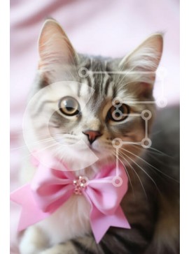 Σετ των 2 Intra Συλλεκτικό Ξύλινο Παζλ Plywood  4mm - Κομψή γκρι και λευκή γάτα με ροζ φιόγκο Σε Ξύλινο Κουτί - Διαστάσεις: 10x10 cm – 25 κομμάτια