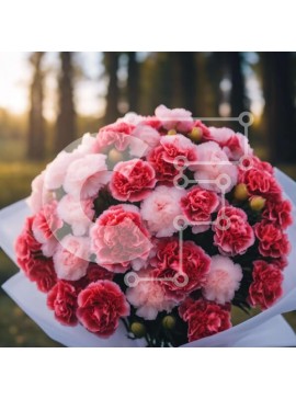 Intra Συλλεκτικό Ξύλινο Παζλ Plywood  4mm - Ροζ και άσπρο μπουκέτο με γαρύφαλλο σε σχήμα ανάποδης καρδιάς Σε Ξύλινο Κουτί - Διαστάσεις: 10x10 cm – 25 κομμάτια