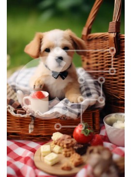 Σετ των 2 Intra Συλλεκτικό Ξύλινο Παζλ Plywood  4mm - Αξιολάτρευτο σκυλί που απολαμβάνει ένα πικνίκ στο πάρκο Σε Ξύλινο Κουτί - Διαστάσεις: 10x10 cm – 25 κομμάτια