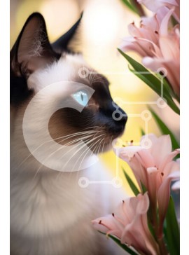 Σετ των 2 Intra Συλλεκτικό Ξύλινο Παζλ Plywood  4mm - Σιαμέζικη γάτα με μπλε μάτια και ροζ λουλούδια Σε Ξύλινο Κουτί - Διαστάσεις: 10x10 cm – 25 κομμάτια